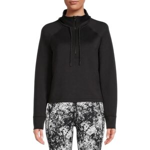 Avia Women's Quarter Zip Scuba Pullover With Adjustable Draw Cord Black XXXL